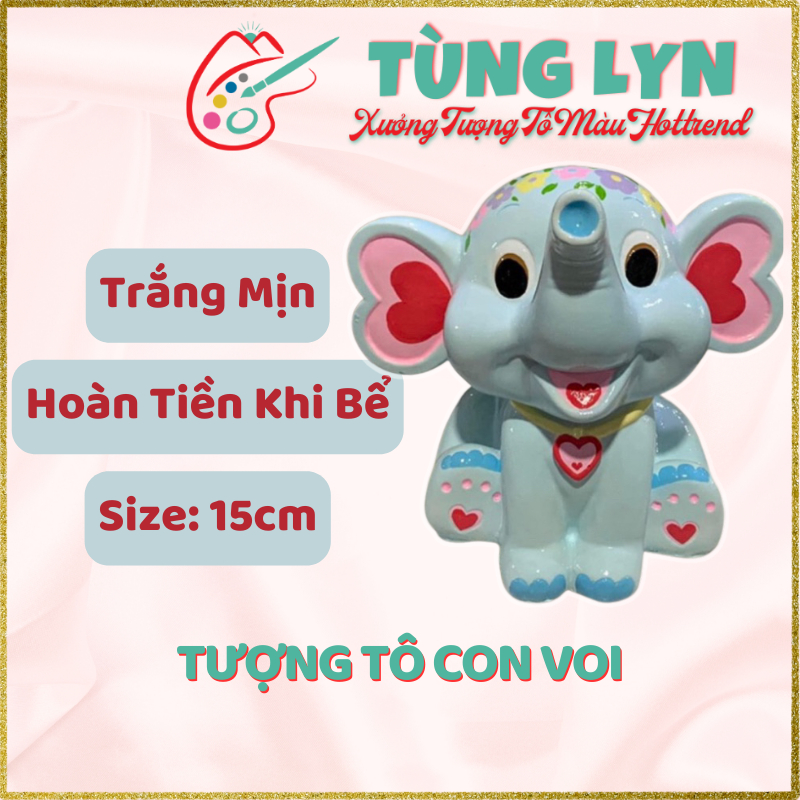 Tượng Tô Màu, Tô Tượng Con Voi, Size: 15cm Kèm Màu Và Cọ - Tượng Thạch Cao Trắng Decor