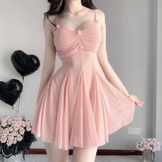 Váy ngủ ren sexy đính hoa nhí gợi cảm đầm hai dây co dãn ren xuyên thấu kèm quần lọt khe – Sinni12