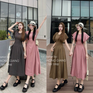Váy xếp ly eo cổ tròn 3 màu SML 500k