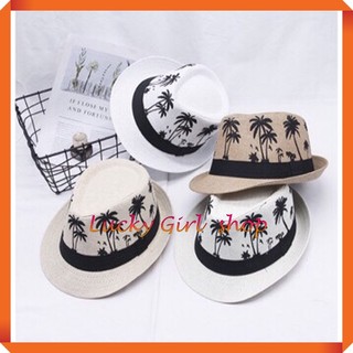 🎩 Nón/ Mũ Phớt Cói Unisex Họa Tiết Cây Dừa Thời Trang Size 58cm _ Lucky Girl shop NHA TRANG
