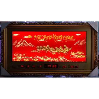 Lịch vạn niên - đồng hồ vạn niên điện tử- tranh đá xi vàng – khổ 50x90cm – mã 2636