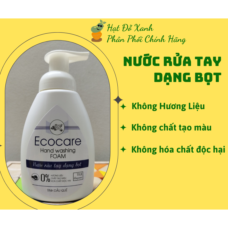 Nước rửa tay hữu cơ ECOCARE bồ hòn dạng bọt cam, quế, nhài 250ml