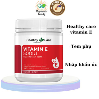 Healthy Care vitamin E [Úc] - hộp 200 viên 500IU- viên uống đẹp da, hỗ trợ sức khỏe tim mạch có tem