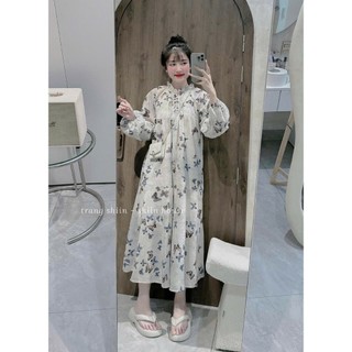 [quà cột tóc] đầm maxi dáng suông rộng họa tiết bướm xin xắn tay dài kiểu đầm tiểu thư baby cute D10U