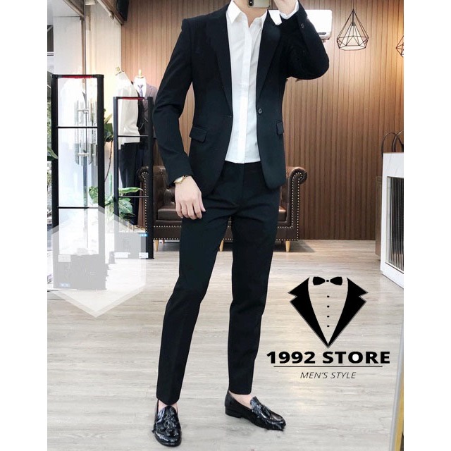 [MUA 1 ĐƯỢC 6] Bộ vest nam lịch lãm, trẻ trung, Form ôm body, phong cách Hàn Quốc, Tặng Cavat+Ghim Cài+Quần Sịp+Móc treo