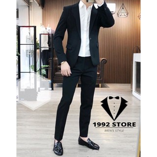 [MUA 1 ĐƯỢC 6] Bộ vest nam lịch lãm, trẻ trung, Form ôm body, phong cách Hàn Quốc, Tặng Cavat+Ghim Cài+Quần Sịp+Móc treo