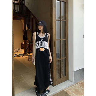 Váy suông dáng dài in số 1997 - Đầm thun co dãn hoạ tiết dây mảnh form rộng thời trang ba màu