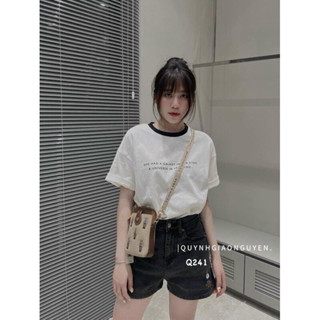  Quần short jean nữ quần bò nữ thêu gấu co giãn màu đen khói thời trang dễ mix đồ 