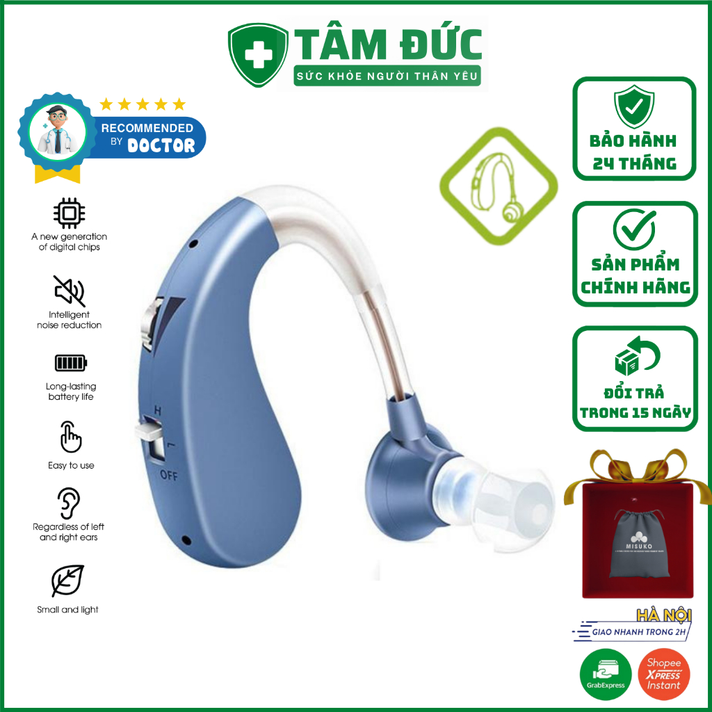 Máy trợ thính đeo vành tai VHP 1204 , tai nghe trợ thính không dây cho người già mã hóa âm thanh