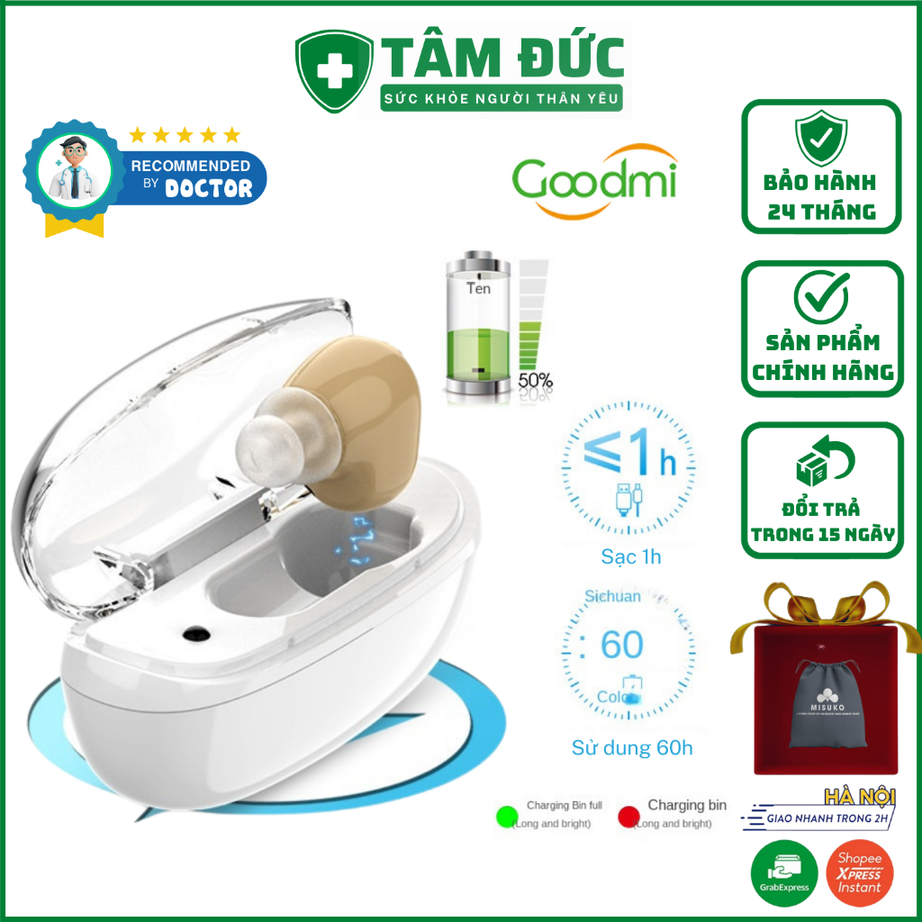 Máy trợ thính không dây siêu nhỏ GOODMI C200, công nghệ lọc tạp âm, giảm tiếng ồn