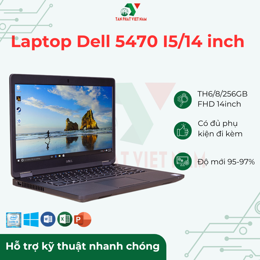 Máy Tính Laptop 97% Hàng Chính Hãng  DELL 5470 Intel Core I5 Gen 8th Ram 8GB Ổ SSD 256GB màn 14inch 