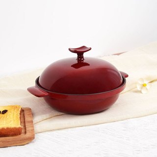 Nồi gang hầm tráng men màu đỏ mận Yfcook cao cấp size 22cm nắp vòm cao