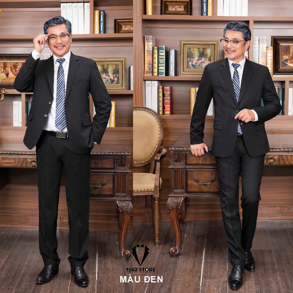 [MUA 1 ĐƯỢC 6] Bộ vest nam trung niên cao cấp 2 nút lịch lãm, bộ comple trung niên,Tặng Cavat+Ghim Cài+Quần Sịp+Móc treo