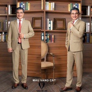 Bộ vest nam trung niên cao cấp 2 nút lịch lãm, bộ comple trung niên, tặng cavat+ghim cài vest