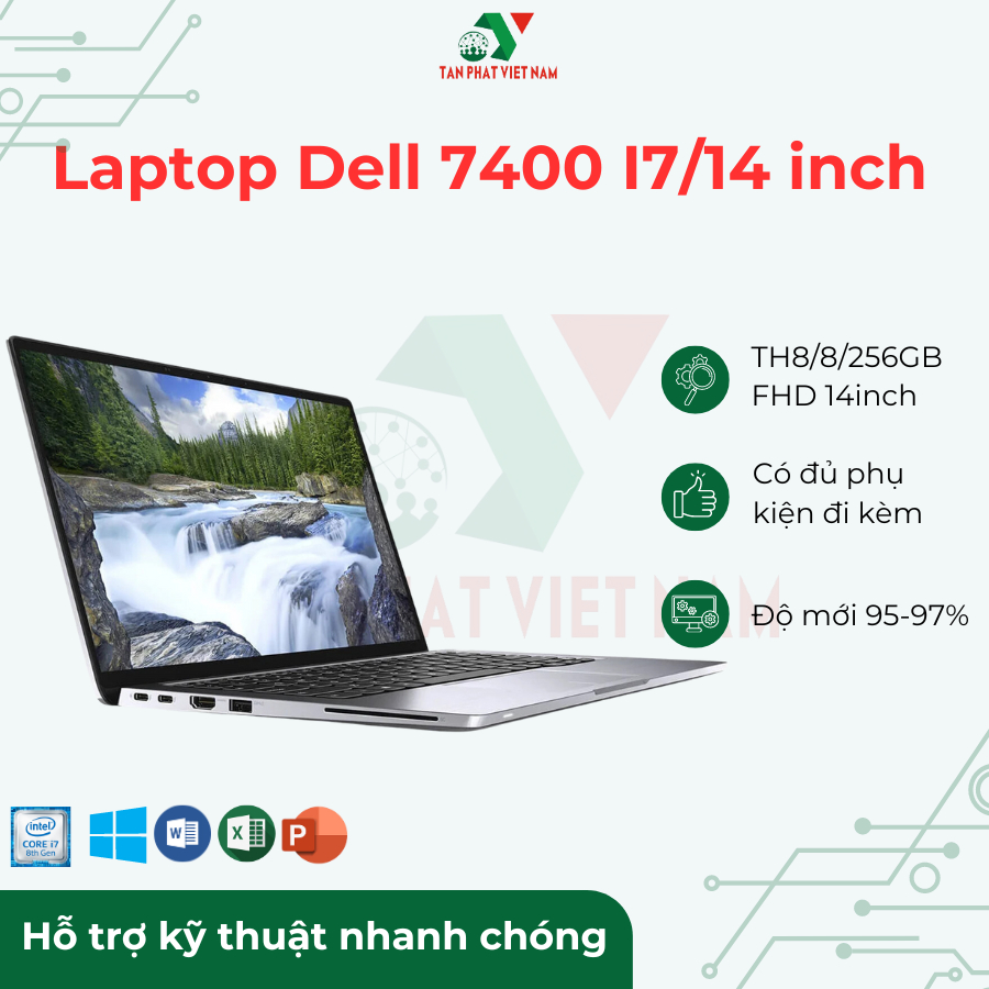 Máy Tính Laptop 97% Hàng Chính Hãng  DELL 7400 Intel Core I7 Gen 8th Ram 8GB Ổ SSD 256GB màn 14inch/