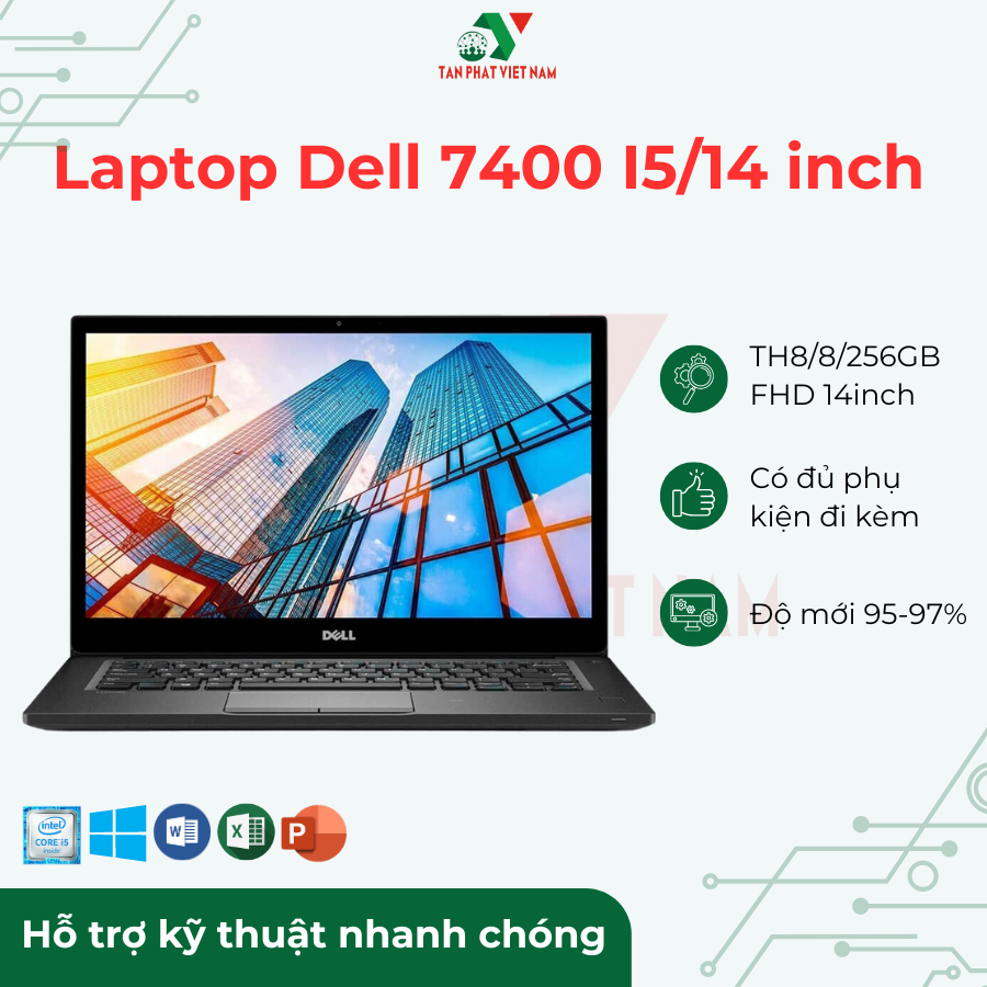 Máy Tính Laptop 97% Hàng Chính Hãng  DELL 7400 Intel Core I5 Gen 8th Ram 8GB Ổ SSD 256GB màn 14inch/