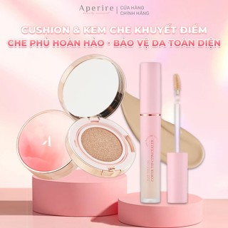 Combo cushion & kem che khuyết điểm aperire che phủ hoàn hảo, giúp nền đẹp không tì vết