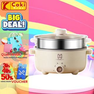 Nồi Lẩu Điện Mini MANDELI, Nồi Điện Đa Năng Kèm Xửng Hấp Inox Dung Tích 4L Phù Hợp Cho Gia đình 2-3 Người