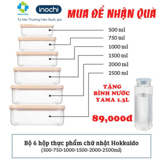  Bộ 6 hộp nhựa đựng thực phẩm chữ nhật Inochi  500-750-1000-1500-2000-2500ml   tiêu chuẩn Nhật Bản  