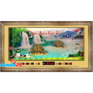 Lịch vạn niên – tranh đá xi vàng – đồng hồ - khổ 55x100cm - mã 899
