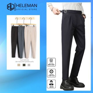 Quần âu nam Sidetab cạp cao có đai chỉnh eo, Quần tây nam hàn quốc ống côn công sở QA6M1 HELEMAN