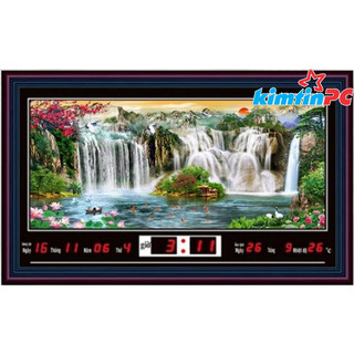 Lịch vạn niên - tranh suối chuyển động - đồng hồ điện tử - cao 36cm dài 59cm - mã 1120