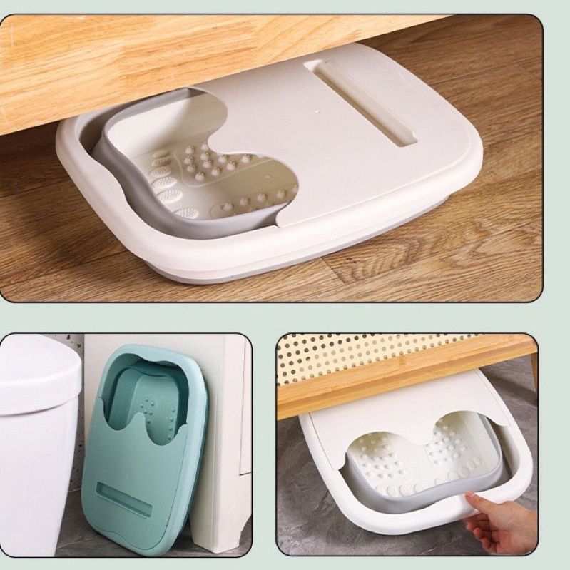 Chậu ngâm chân gấp gọn có hạt massage sức khỏe tại nhà xô ngâm chân cách nhiệt có giá đỡ điện thoại có nắp.