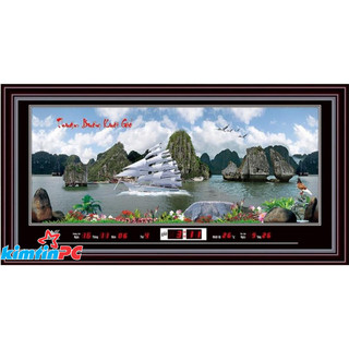 Đồng hồ vạn niên - Tranh Trôi 2 hình -  55x100cm - mã 857