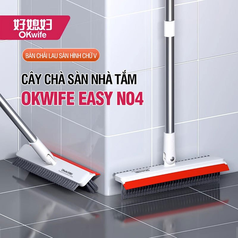 Cây chà sàn nhà tắm OKwife Easy N04 chổi cọ sàn và gạt nước đa năng 2 trong 1, cọ sạch khe hẹp và gó