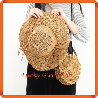 [Cực xinh] Nón Cói Mũ Cói Handmade Tiểu Thư Vintage Có Dây Rút Điều Chỉnh Size - Có Thể Gấp Gọn - Lucky Girl shop