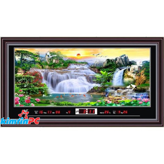 Lịch vạn niên điện tử – tranh suối – đồng hồ - khổ 55x100cm - mã 3344
