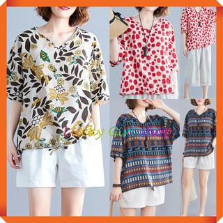 [BIG SIZE ĐẾN 90KG] Áo Nữ Cổ Tim Dáng Rộng Vải Xô Cotton Phong Cách Retro Xinh Xắn - Hàng Nhập Quảng Châu - Lucky Girl