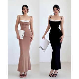 Đầm thun maxi đuôi cá cổ đổ phối ren #1108