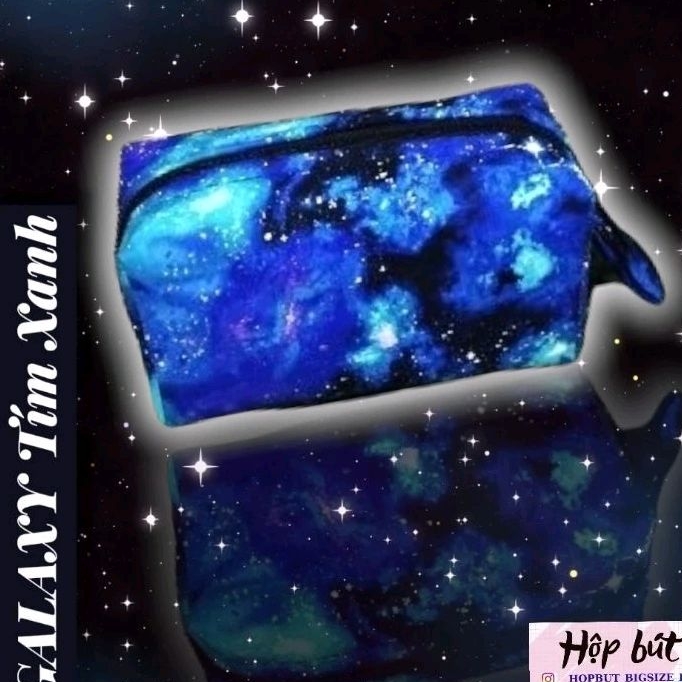 Túi bút bigsize galaxy tím xanh