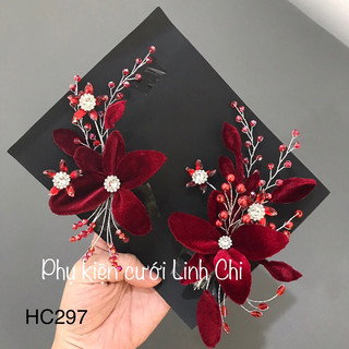 Set 2 cài hoa nhung đỏ cô dâu sang trọng [HC297] ẢNH THẬT SHOP CHỤP