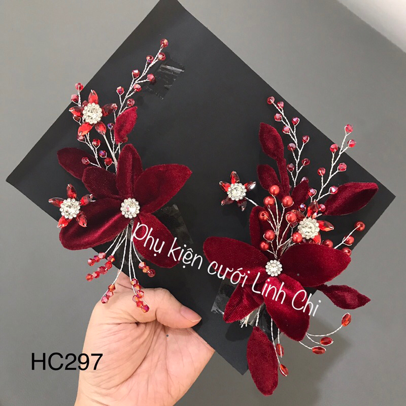 Set 2 cài hoa nhung đỏ cô dâu sang trọng [HC297] ẢNH THẬT SHOP CHỤP