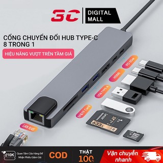 Hub type c và hub usb 3.0 - cổng chuyển đổi hub usb type-c - usb 3.0 to hdmi,usb 3.0,sd,tf,rj45,pd type-c cho laptop táo