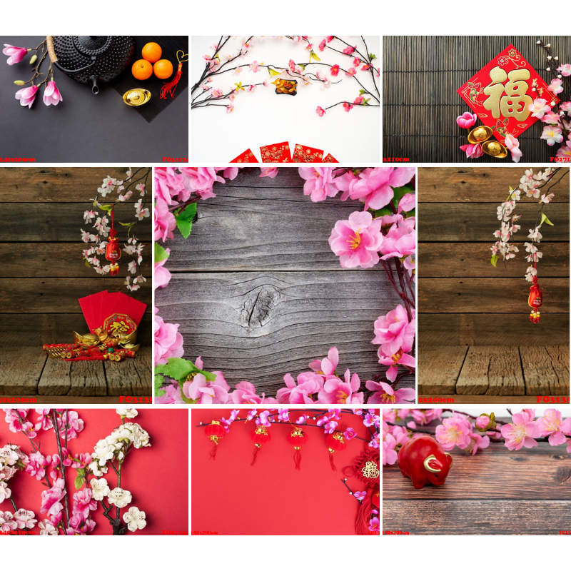 Phông nền vải 3d chụp ảnh in họa tiết hoa ngày tết đẹp FG13<Tặng móc dán+kẹp treo>