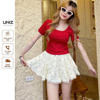 Chân váy nơ phối ren dáng ngắn 2 tầng có quần bảo hộ UNIZ CVno2tang11/P8K3