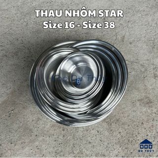 Thau nhôm tròn loại nhỏ Star, đường kính 16-18-20-22-24-26-28-30-32-34-36-38 cm, miệng cuốn bo tròn của gia dụng Du Thủy