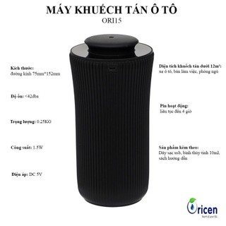 Máy khuếch tán tinh dầu cho Otô Oricen Ori15 màu đen - phun tự động,3 tháng châm tinh dầu 1 lần, bảo hành 12 tháng