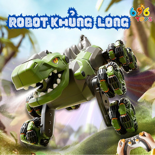 Đồ chơi robot khủng long 8 bánh điều khiển từ xa rc 2.4g - xe vượt địa hình, nhào lộn, xoay 360° phun sương cho bé