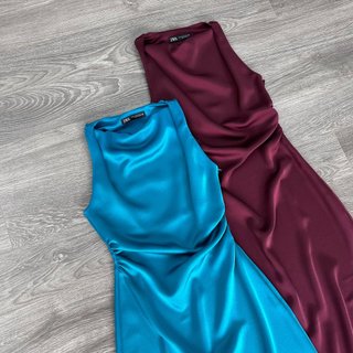 Đầm MiDi Lụa ZR Cổ Đổ Nhún Sườn KAMI