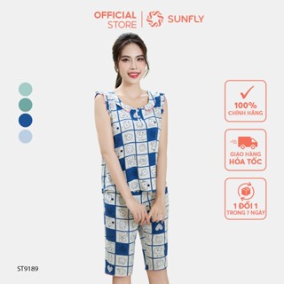Đồ bộ mặc nhà nữ SUNFLY chất lanh lụa ht áo sát nách quần trên gối ST9189