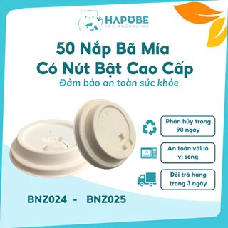Combo 50 nắp bã mía có nút bật 80mm cho ly giấy Hapobe
