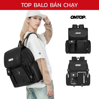 Balo nắp gập da và canvas đi học ONTOP nam nữ nhiều ngăn đen trơn đựng laptop local brand Renew Backpack | O-P024&O-P56