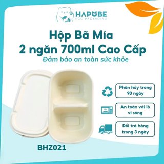 [50 Cái] Hộp Bã Mía 700ml – 2 Ngăn – Đựng Cơm, Salad – Tự Hủy – Thân Thiện ♻️
