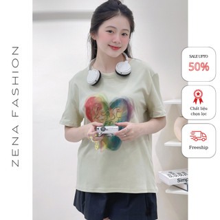 Áo thun ngực tim màu thêu chữ cộc tay siêu xinh ZENA 29866