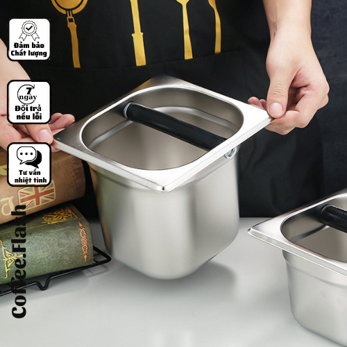 Hộp đập bã cà phê inox- ca đánh bã cà phê inox phụ kiện máy cà phê