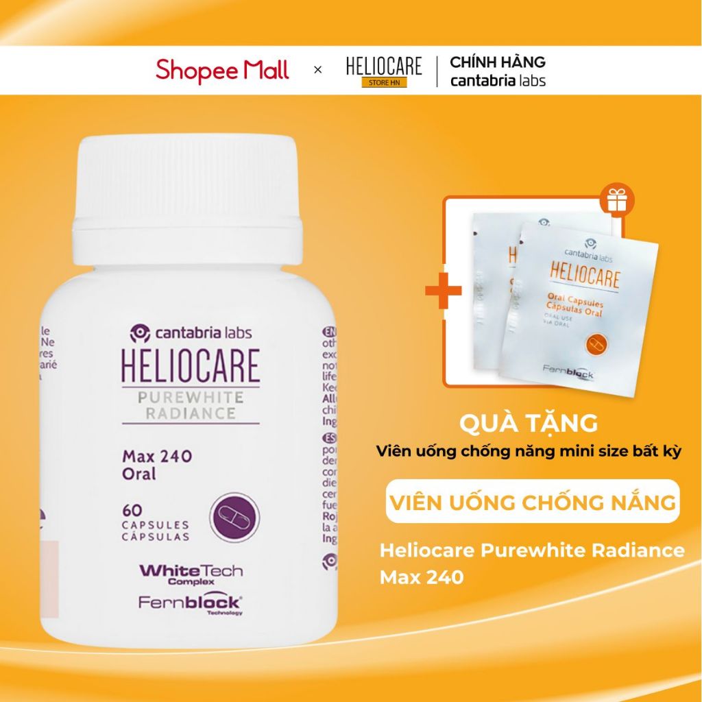 Viên uống trắng da, mờ nám Heliocare Purewhite Radiance Max 240
